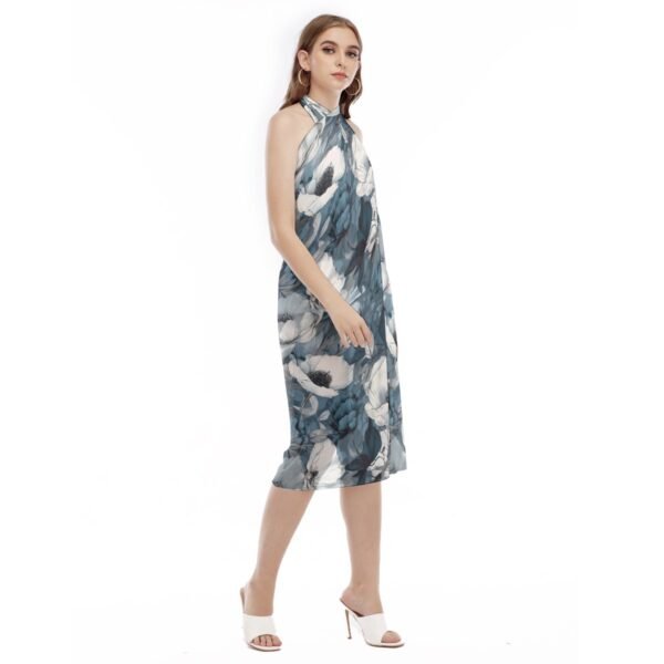 All-Over Print Women's Beach Dress- Blue Flower - Image 3