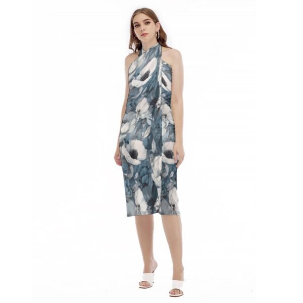 All-Over Print Women's Beach Dress- Blue Flower - Image 2