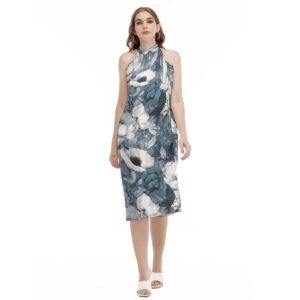 All-Over Print Women's Beach Dress- Blue Flower