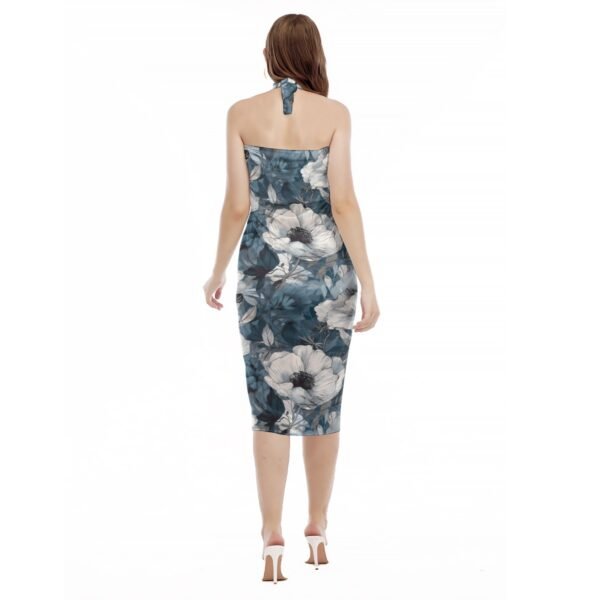 All-Over Print Women's Beach Dress- Blue Flower - Image 4