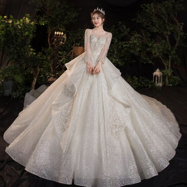 Wedding Evening Dress New Bride French Temperament Dream Long-sleeved Retro Big Tail - Image 4