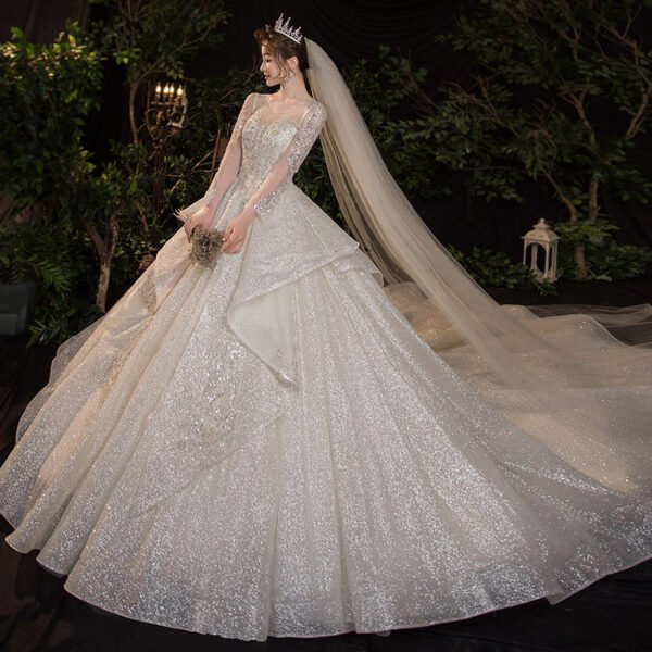 Wedding Evening Dress New Bride French Temperament Dream Long-sleeved Retro Big Tail - Image 3