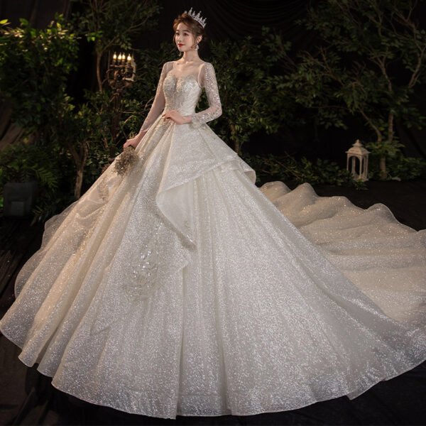 Wedding Evening Dress New Bride French Temperament Dream Long-sleeved Retro Big Tail - Image 2