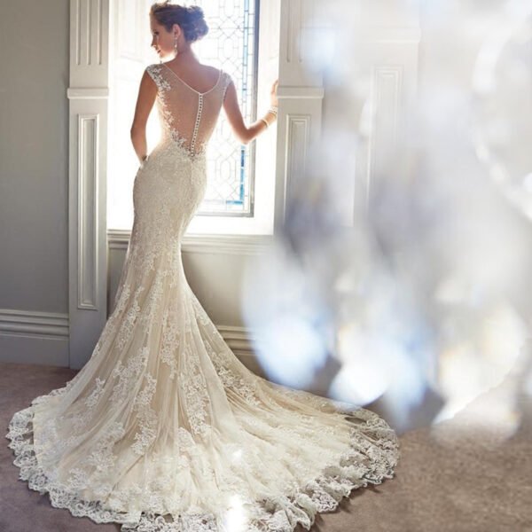 Sexy Halter Brigade Shooting Seaside Beach Location Mermaid Tail Light Wedding Dress - Image 3