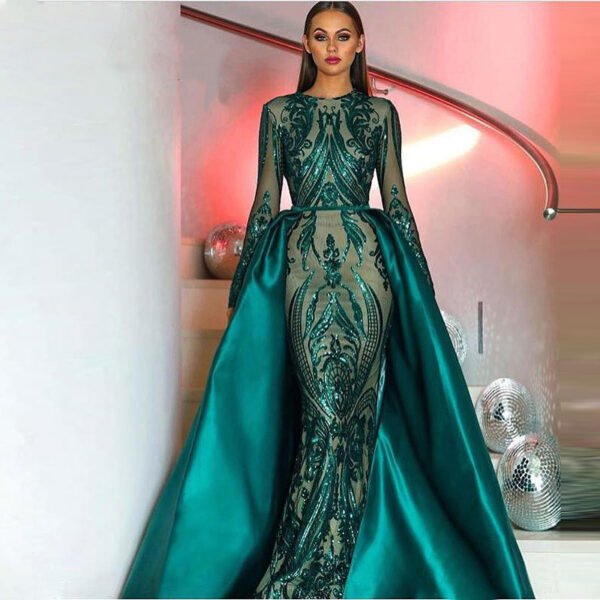 Slim high-end wedding green dress - Image 5