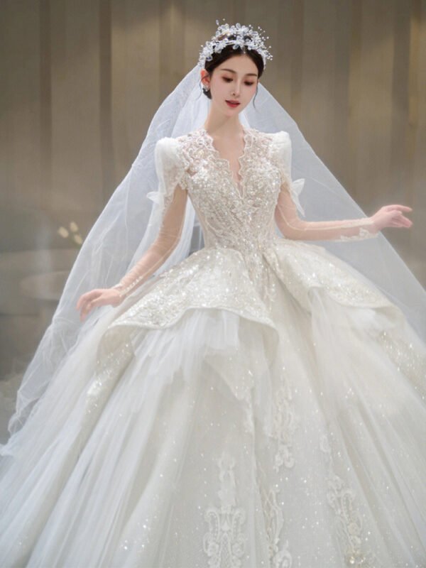 Bride Main Yarn Long Sleeve Heavy Industry Trailing French Retro Advanced - Image 4