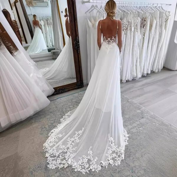 Strap Fishtail Wedding Dress Bridal Slim Satin Lace Dress - Image 3