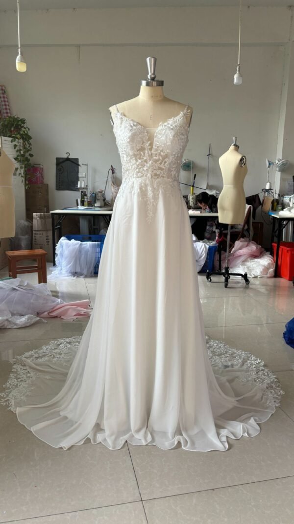 Strap Fishtail Wedding Dress Bridal Slim Satin Lace Dress - Image 5