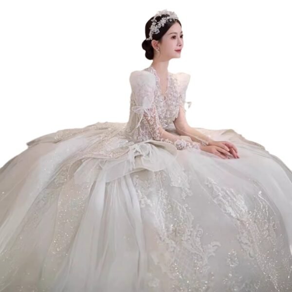 Bride Main Yarn Long Sleeve Heavy Industry Trailing French Retro Advanced - Image 2